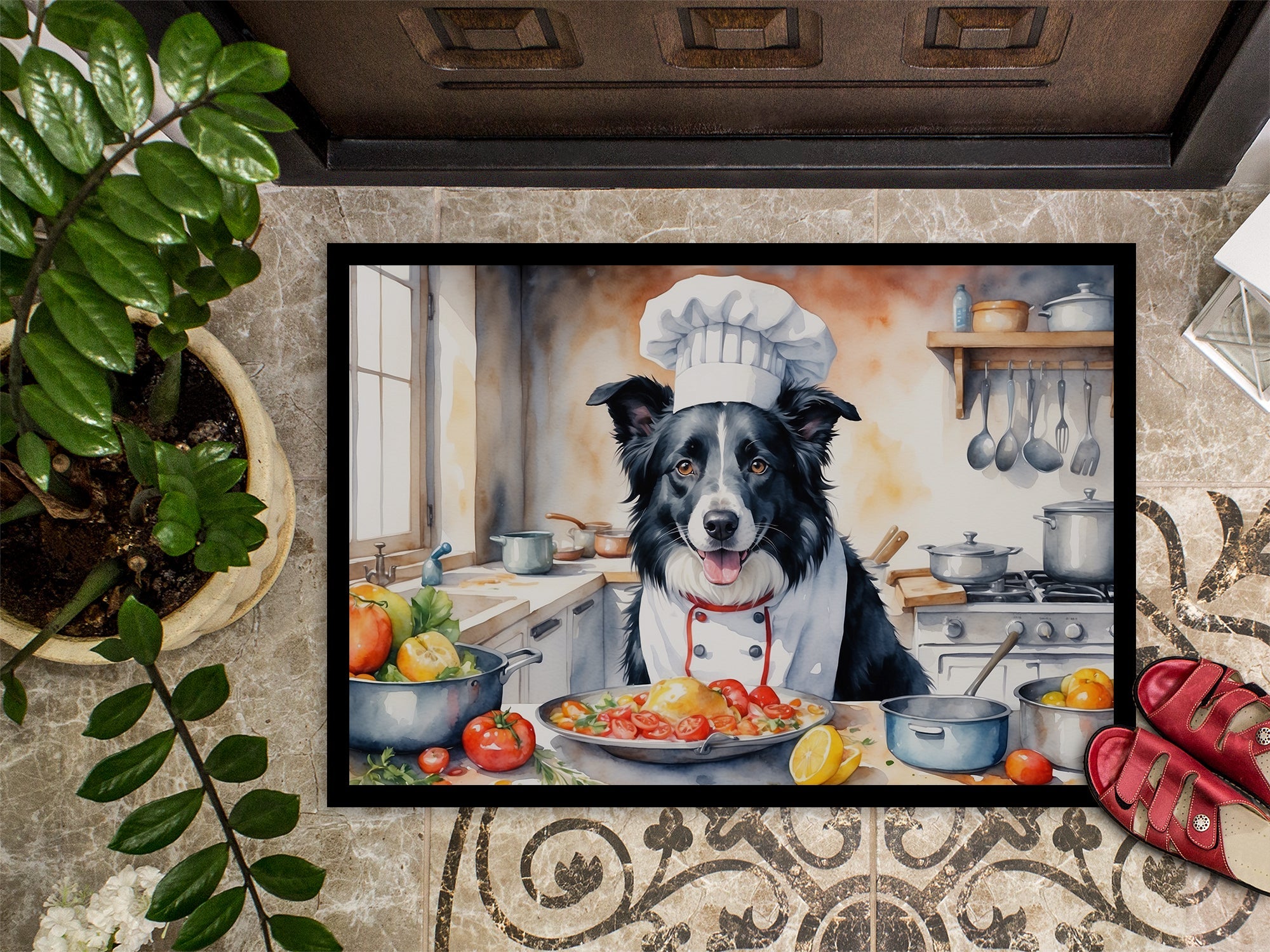 Border Collie The Chef Doormat Indoor Outdoor 24H X 36W Front Door Mat Rugs for Entryway, Non Slip Washable Low Pile,