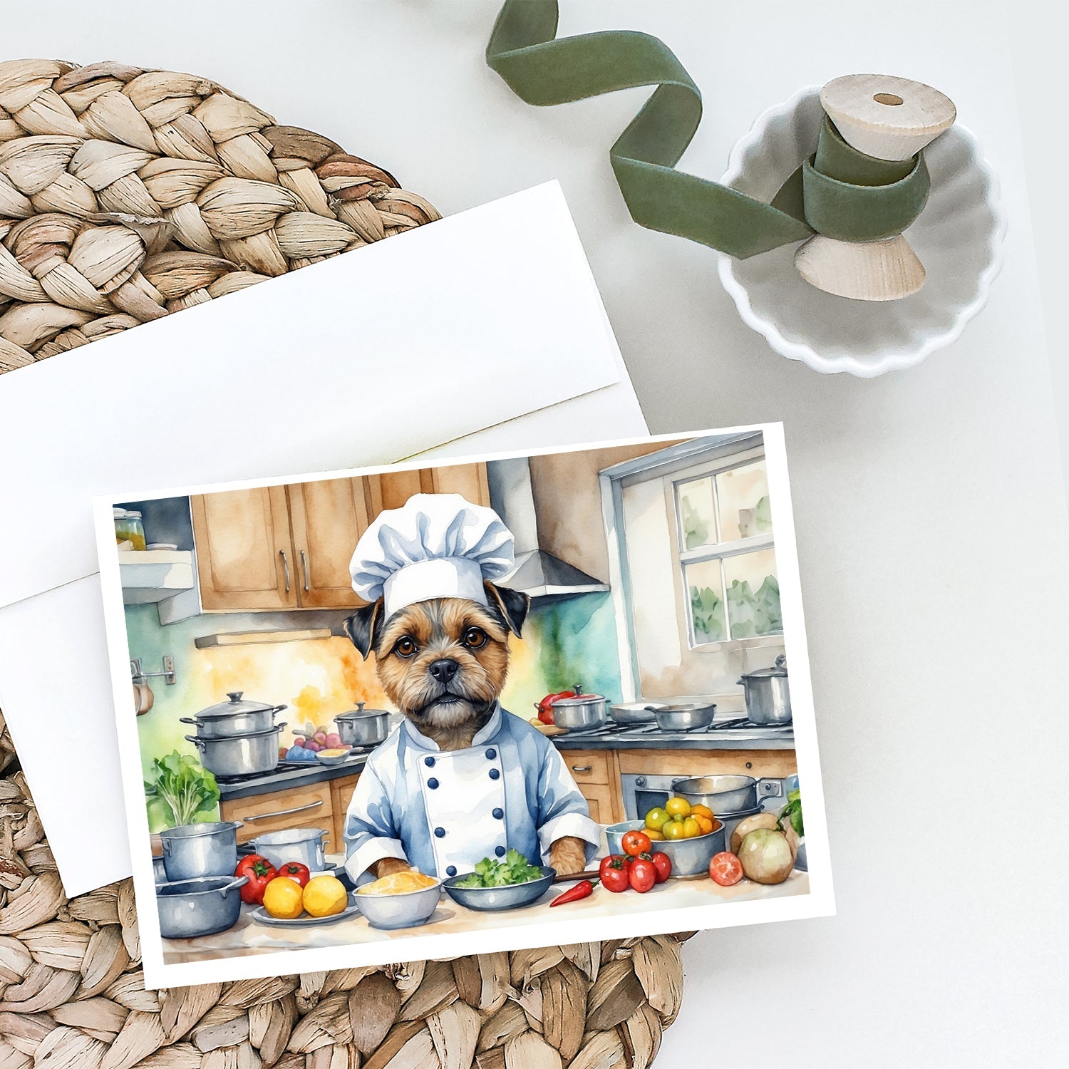 Border Terrier The Chef Greeting Cards Pack of 8 Blank Cards with Envelopes Whimsical A7 Size 5x7