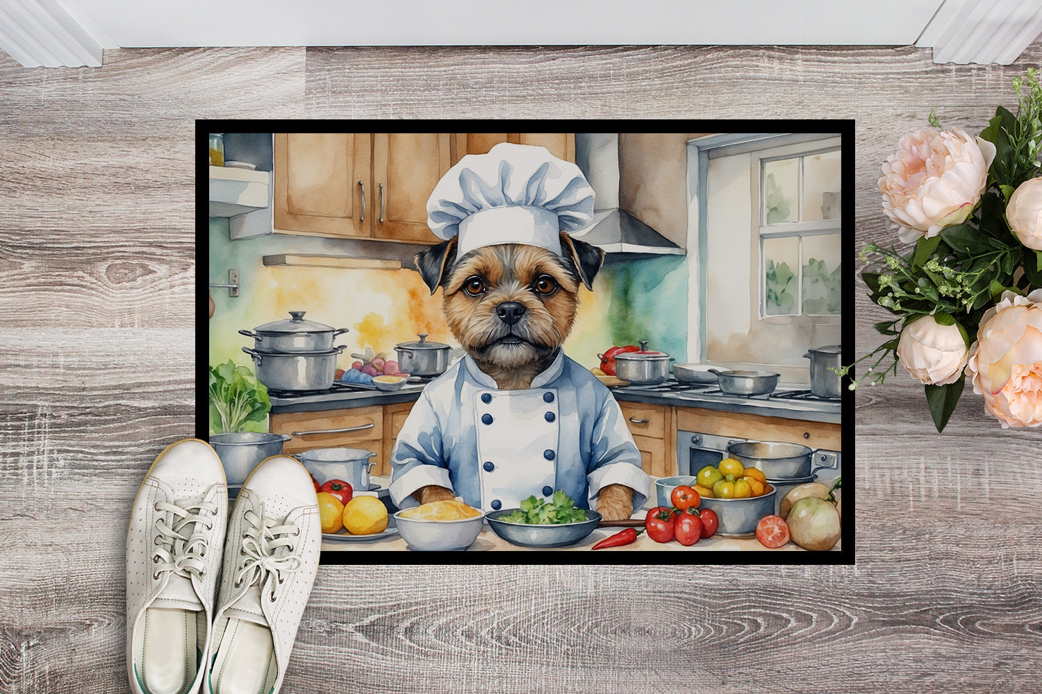 Border Terrier The Chef Doormat Indoor Outdoor 18H X 27W Front Door Mat Rugs for Entryway, Non Slip Washable