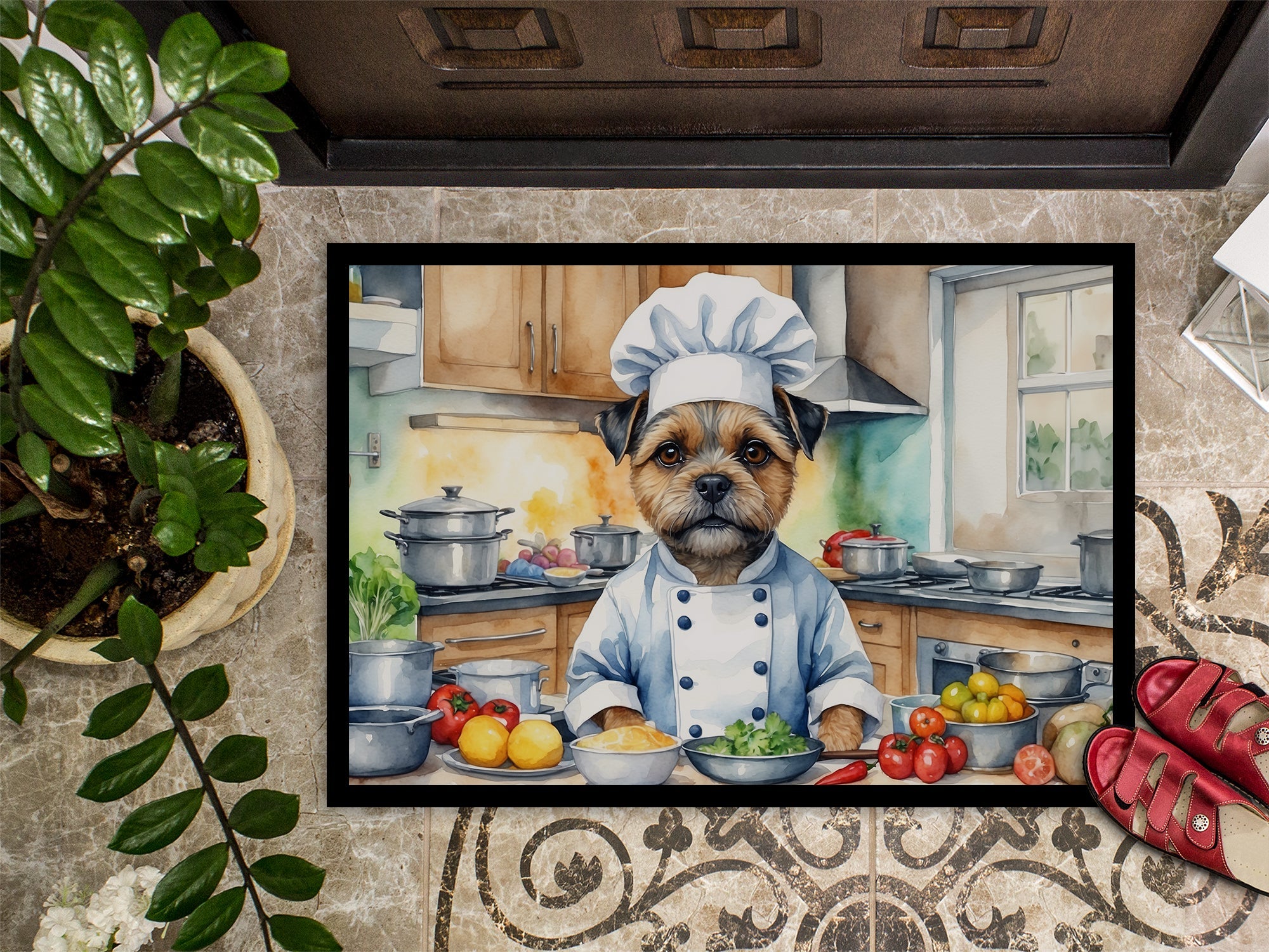 Border Terrier The Chef Doormat Indoor Outdoor 18H X 27W Front Door Mat Rugs for Entryway, Non Slip Washable