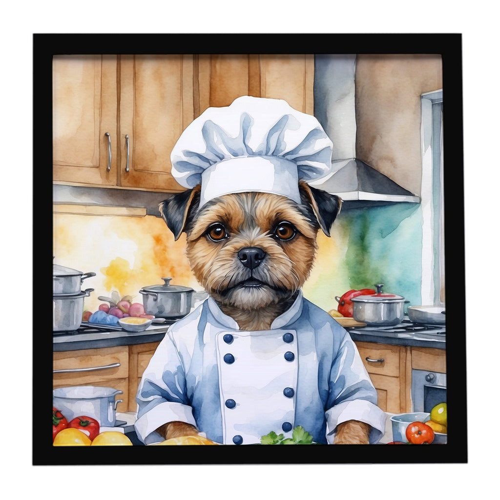 Border Terrier The Chef Framed Metal Print Bathroom, Kitchen, Office, Home Decor Wall Art Ready to Hang, Square, 8X8