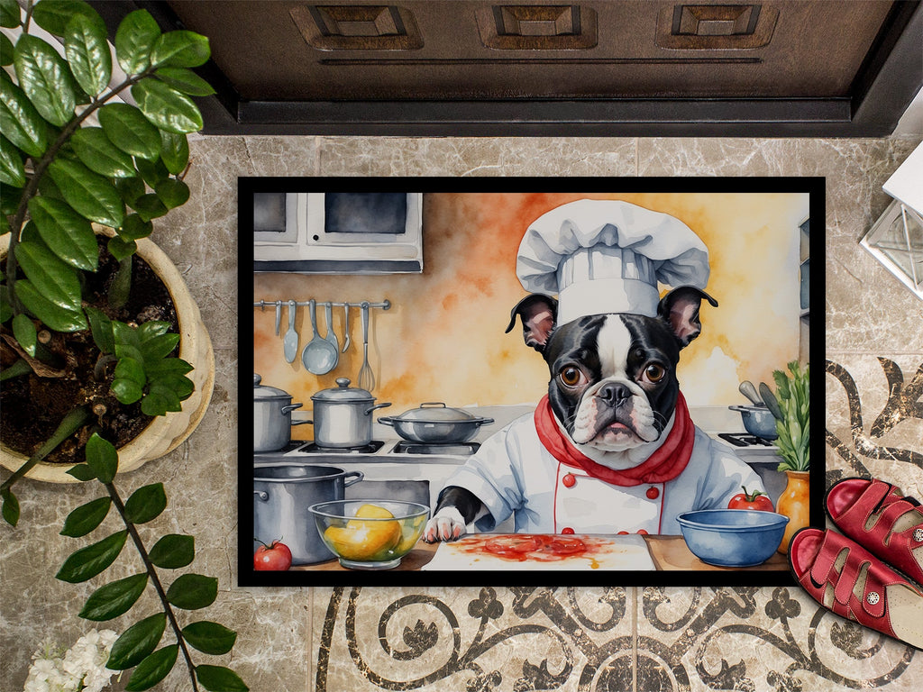 Boston Terrier The Chef Doormat Indoor Outdoor 24H X 36W Front Door Mat Rugs for Entryway, Non Slip Washable Low Pile,