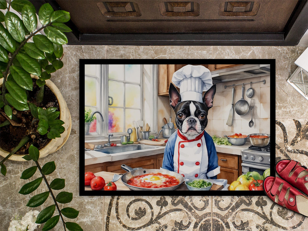 Boston Terrier The Chef Doormat Indoor Outdoor 24H X 36W Front Door Mat Rugs for Entryway, Non Slip Washable Low Pile,