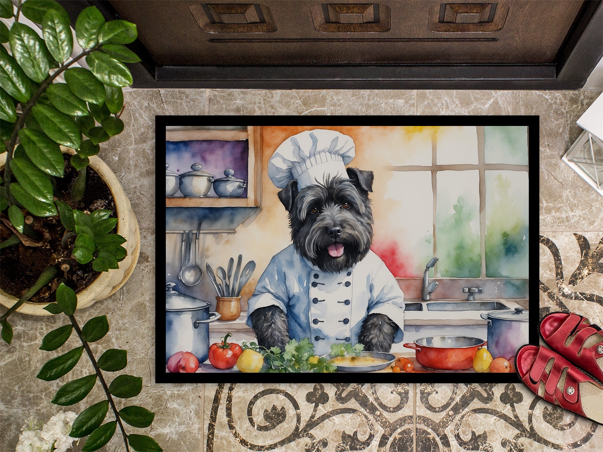 Bouvier des Flandres The Chef Doormat Indoor Outdoor 18H X 27W Front Door Mat Rugs for Entryway, Non Slip Washable