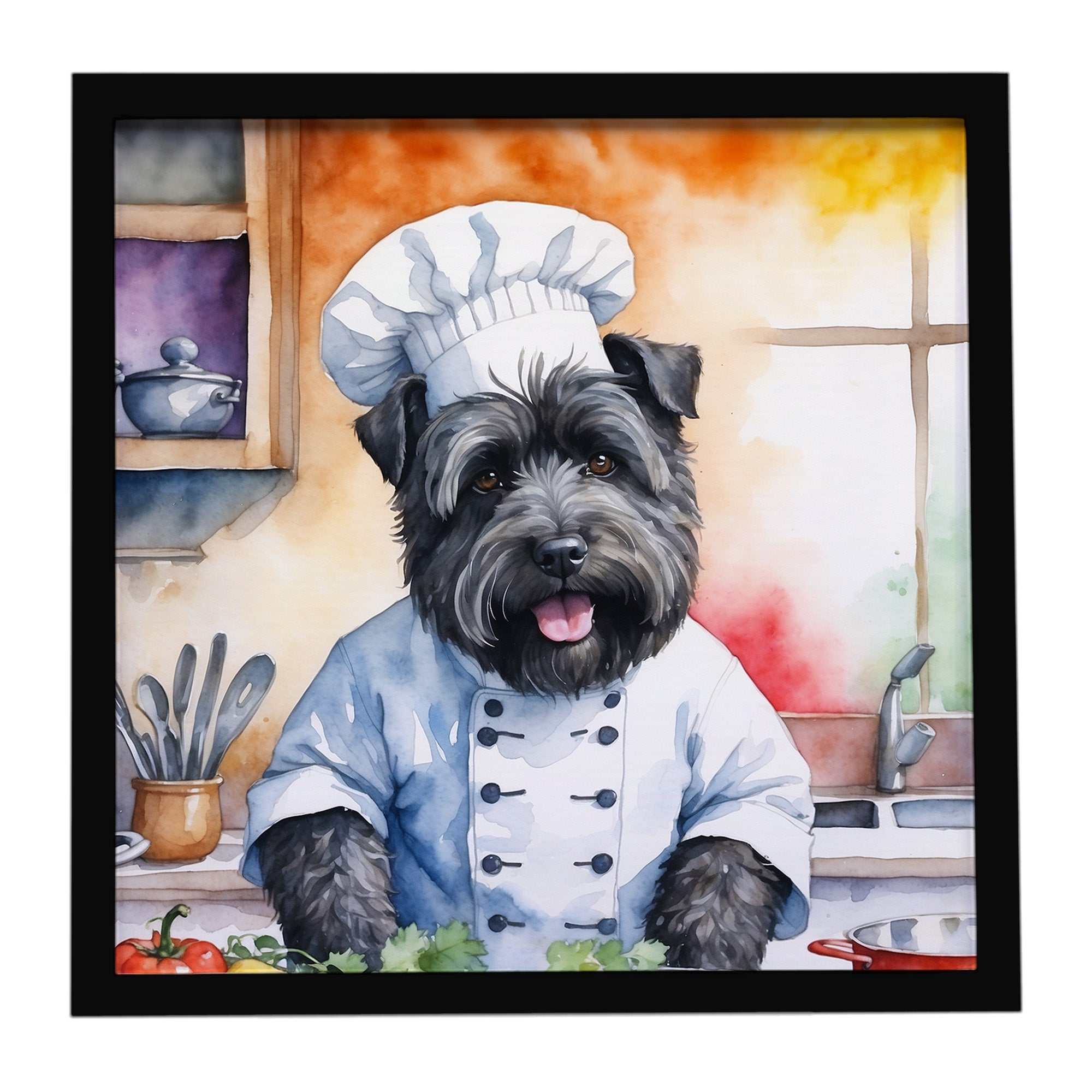 Bouvier des Flandres The Chef Framed Metal Print Bathroom, Kitchen, Office, Home Decor Wall Art Ready to Hang, Square, 8X8