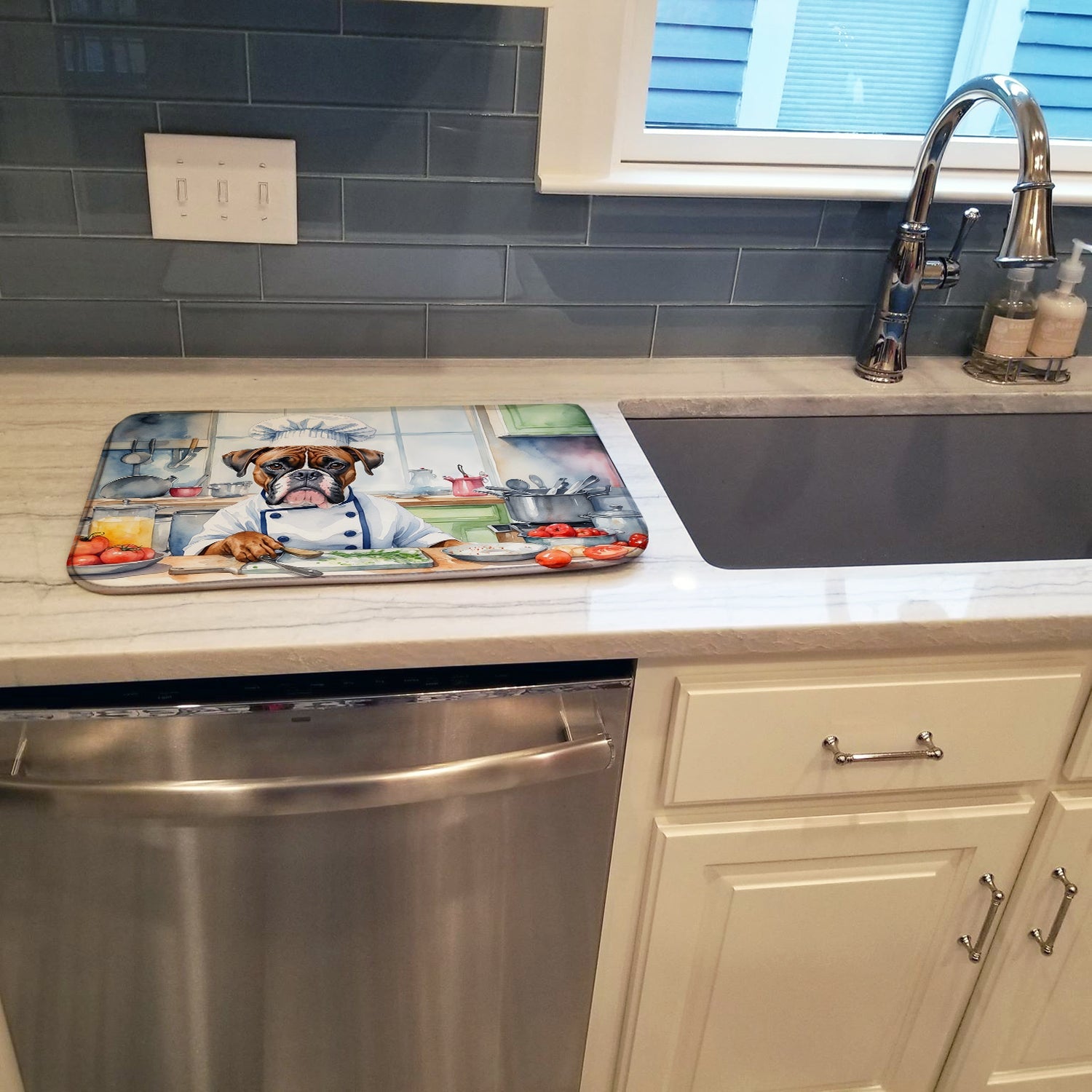 Boxer The Chef Dish Drying Mat Absorbent Dish Drying Mat Pad for Kitchen Counter Dish Drainer Mat for Countertop, 14 x 21", Multicolor
