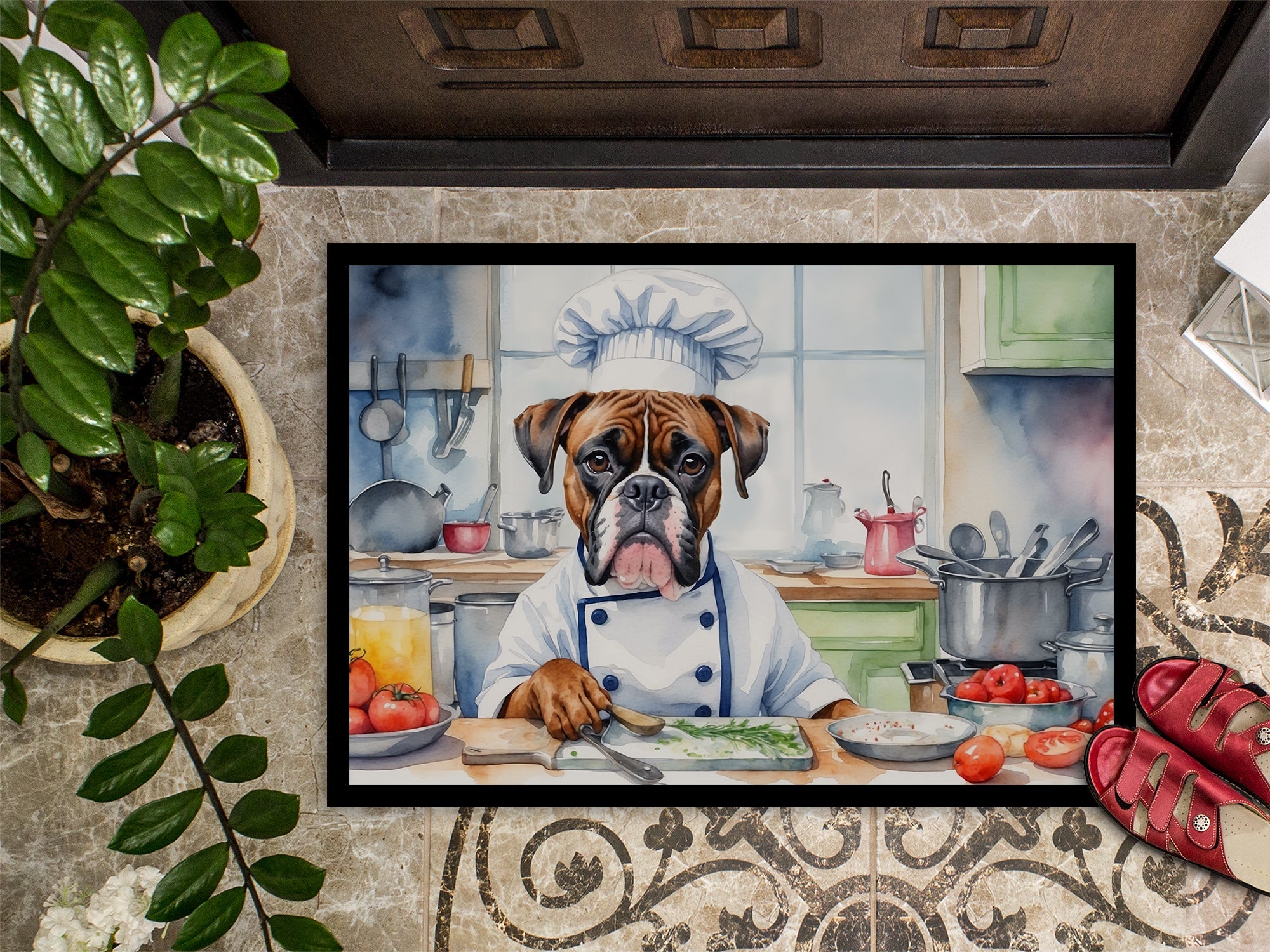 Boxer The Chef Doormat Indoor Outdoor 24H X 36W Front Door Mat Rugs for Entryway, Non Slip Washable Low Pile,