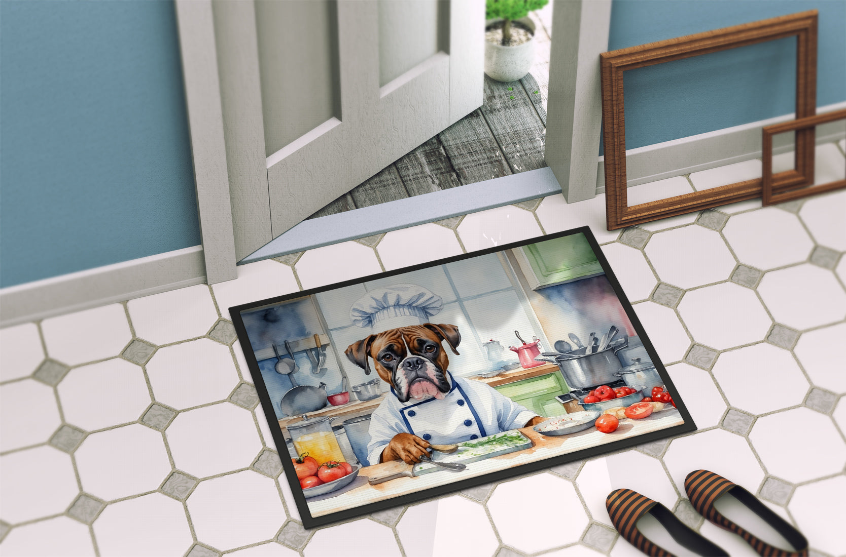 Boxer The Chef Doormat Indoor Outdoor 18H X 27W Front Door Mat Rugs for Entryway, Non Slip Washable