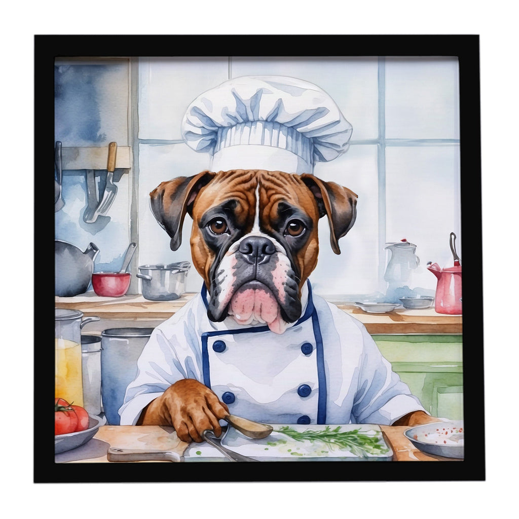 Boxer The Chef Framed Metal Print Bathroom, Kitchen, Office, Home Decor Wall Art Ready to Hang, Square, 8X8