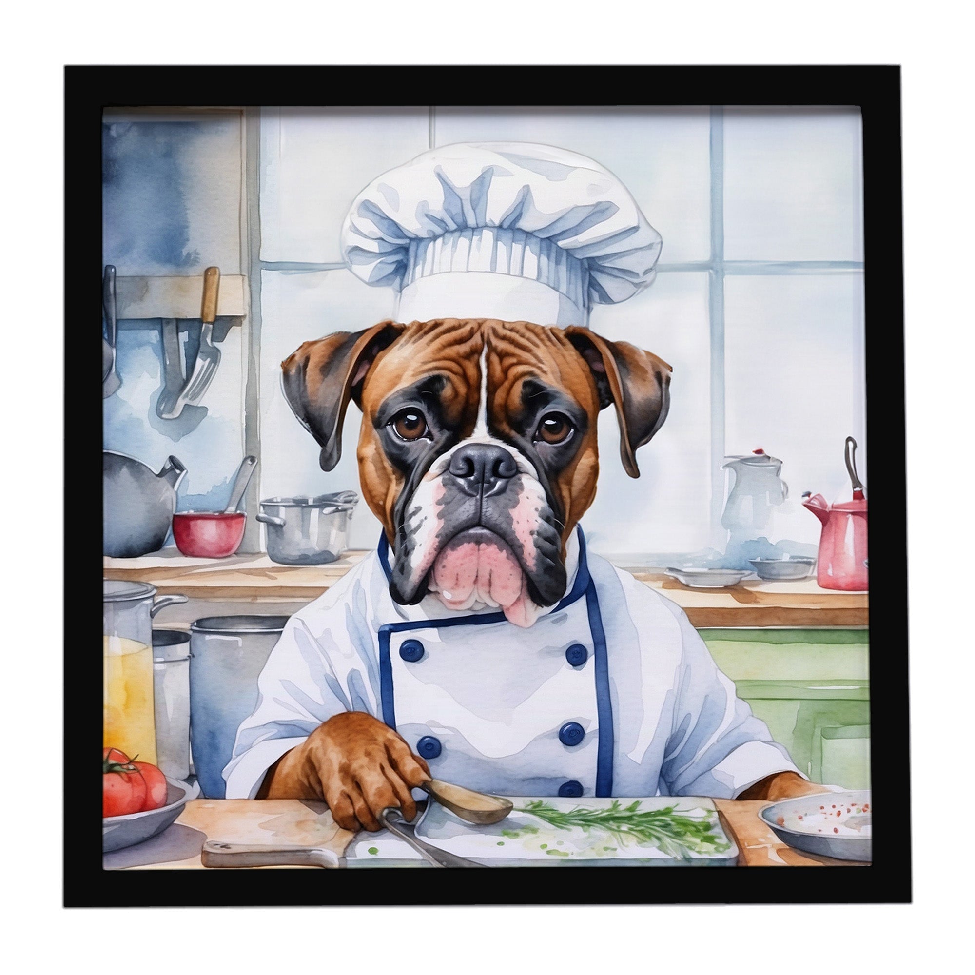 Boxer The Chef Framed Metal Print Bathroom, Kitchen, Office, Home Decor Wall Art Ready to Hang, Square, 8X8