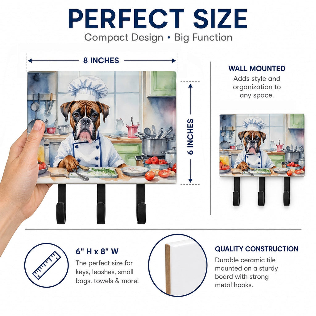 Boxer The Chef Leash or Key Holder Wall Hooks, Coat Rack Wall Mount, for Hanging Keys, Towels, Aprons, Leashes