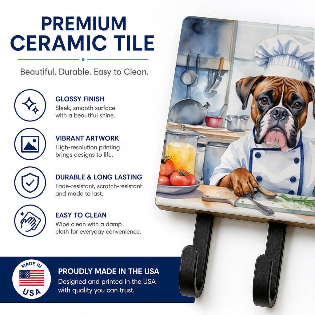 Boxer The Chef Leash or Key Holder Wall Hooks, Coat Rack Wall Mount, for Hanging Keys, Towels, Aprons, Leashes