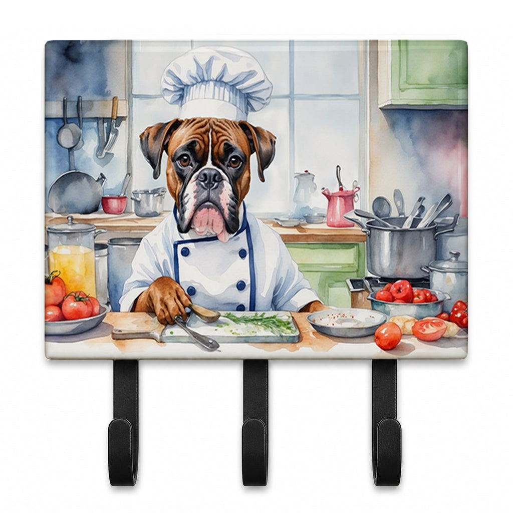 Boxer The Chef Leash or Key Holder Wall Hooks, Coat Rack Wall Mount, for Hanging Keys, Towels, Aprons, Leashes