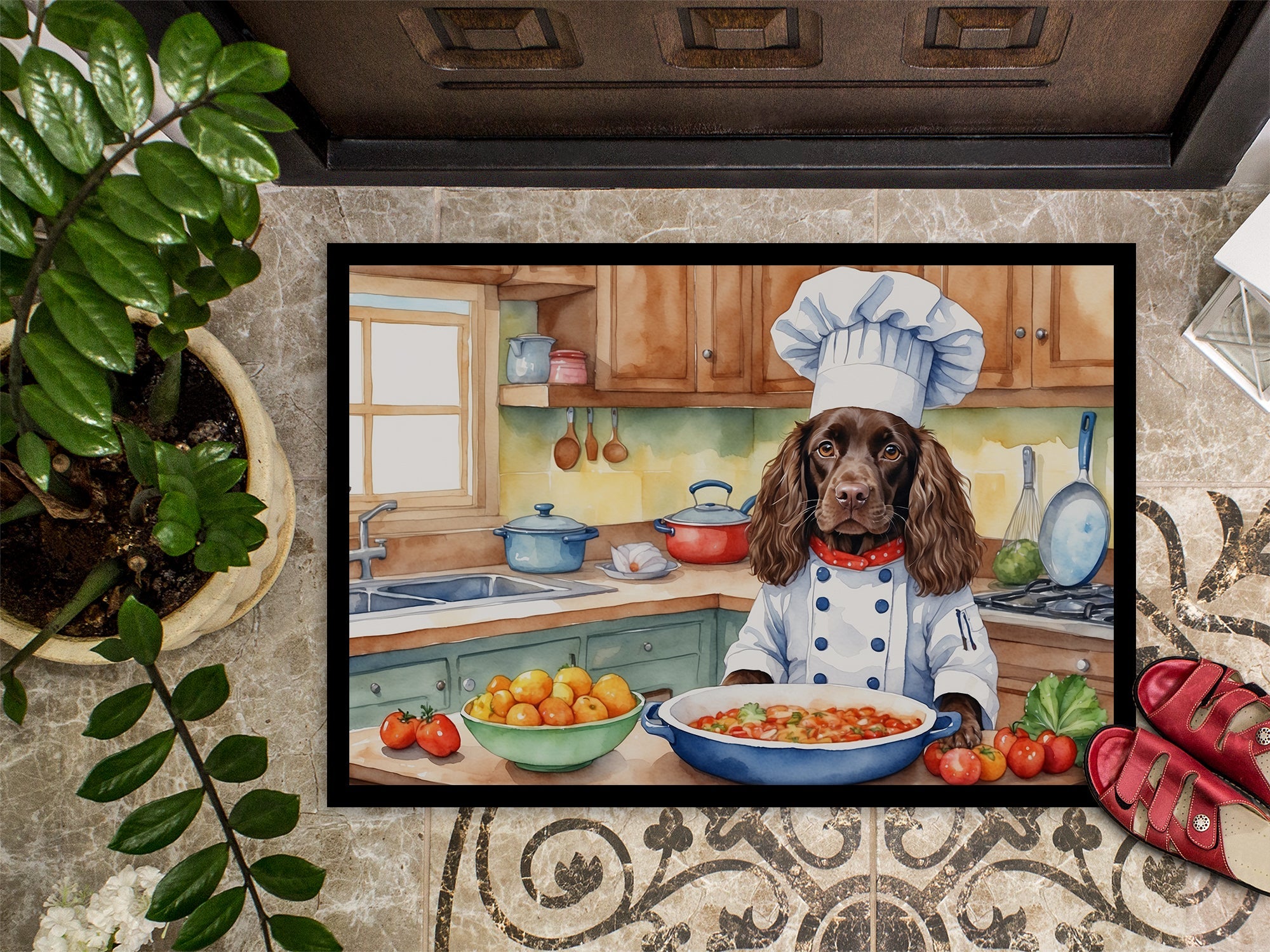 Boykin Spaniel The Chef Doormat Indoor Outdoor 24H X 36W Front Door Mat Rugs for Entryway, Non Slip Washable Low Pile,