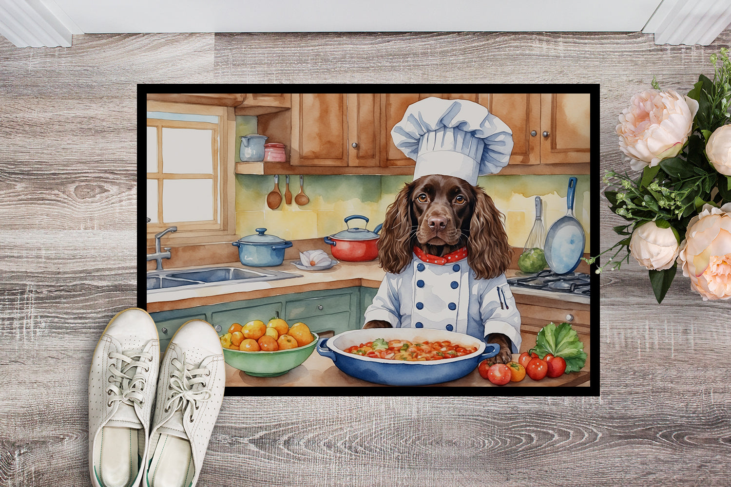 Boykin Spaniel The Chef Doormat Indoor Outdoor 18H X 27W Front Door Mat Rugs for Entryway, Non Slip Washable
