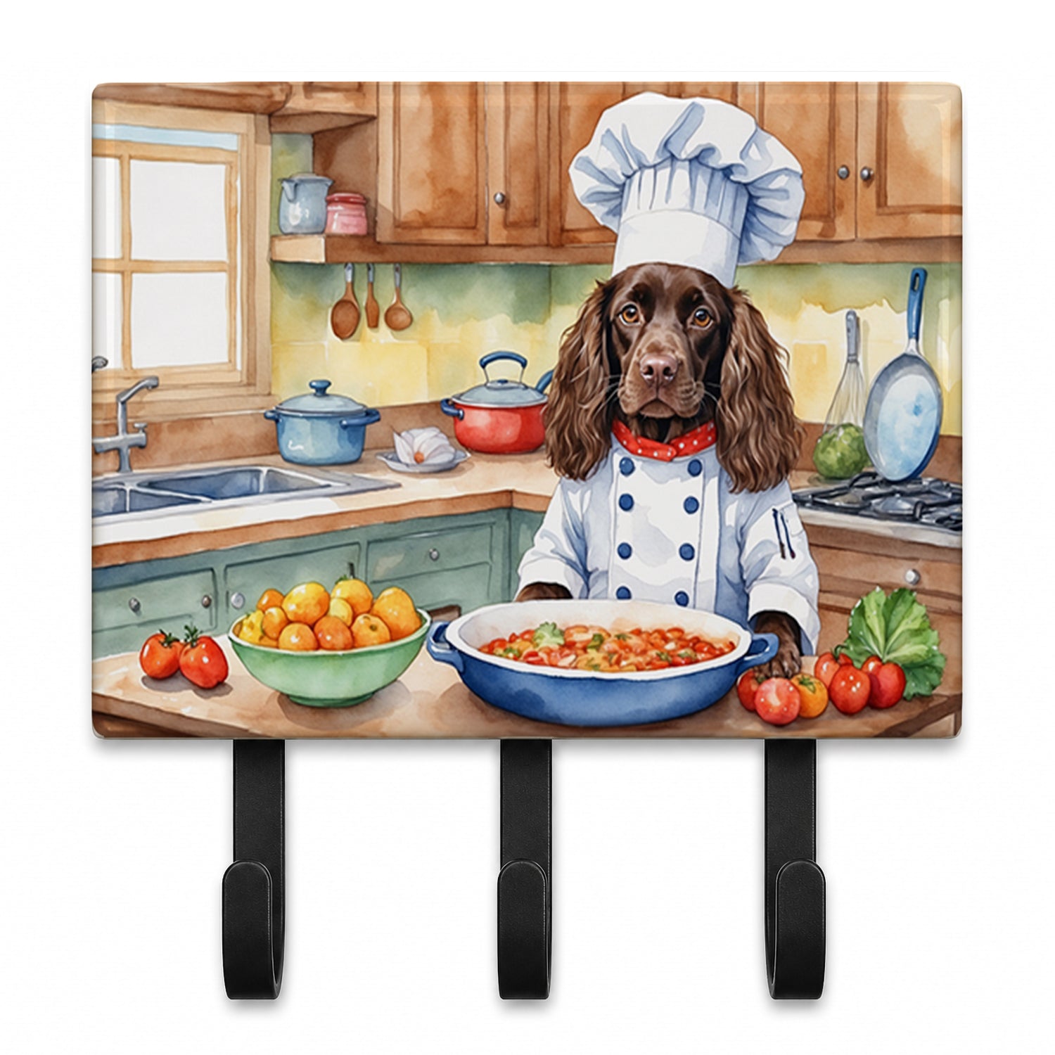 Boykin Spaniel The Chef Leash or Key Holder Wall Hooks, Coat Rack Wall Mount, for Hanging Keys, Towels, Aprons, Leashes