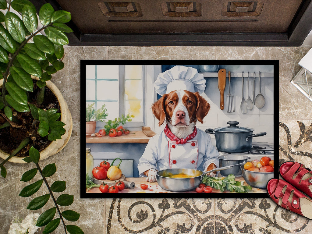 Brittany Spaniel The Chef Doormat Indoor Outdoor 24H X 36W Front Door Mat Rugs for Entryway, Non Slip Washable Low Pile,