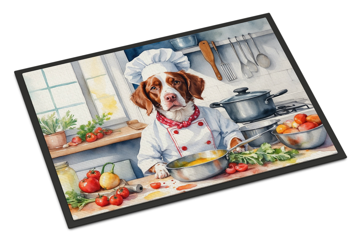 Brittany Spaniel The Chef Doormat Indoor Outdoor 18H X 27W Front Door Mat Rugs for Entryway, Non Slip Washable