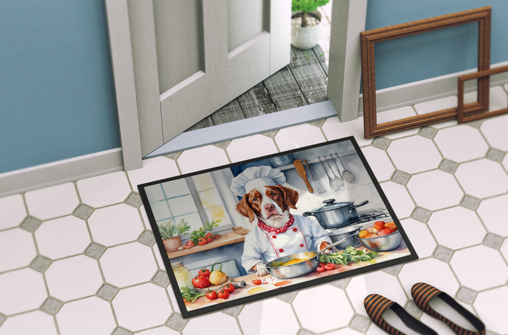 Brittany Spaniel The Chef Doormat Indoor Outdoor 18H X 27W Front Door Mat Rugs for Entryway, Non Slip Washable