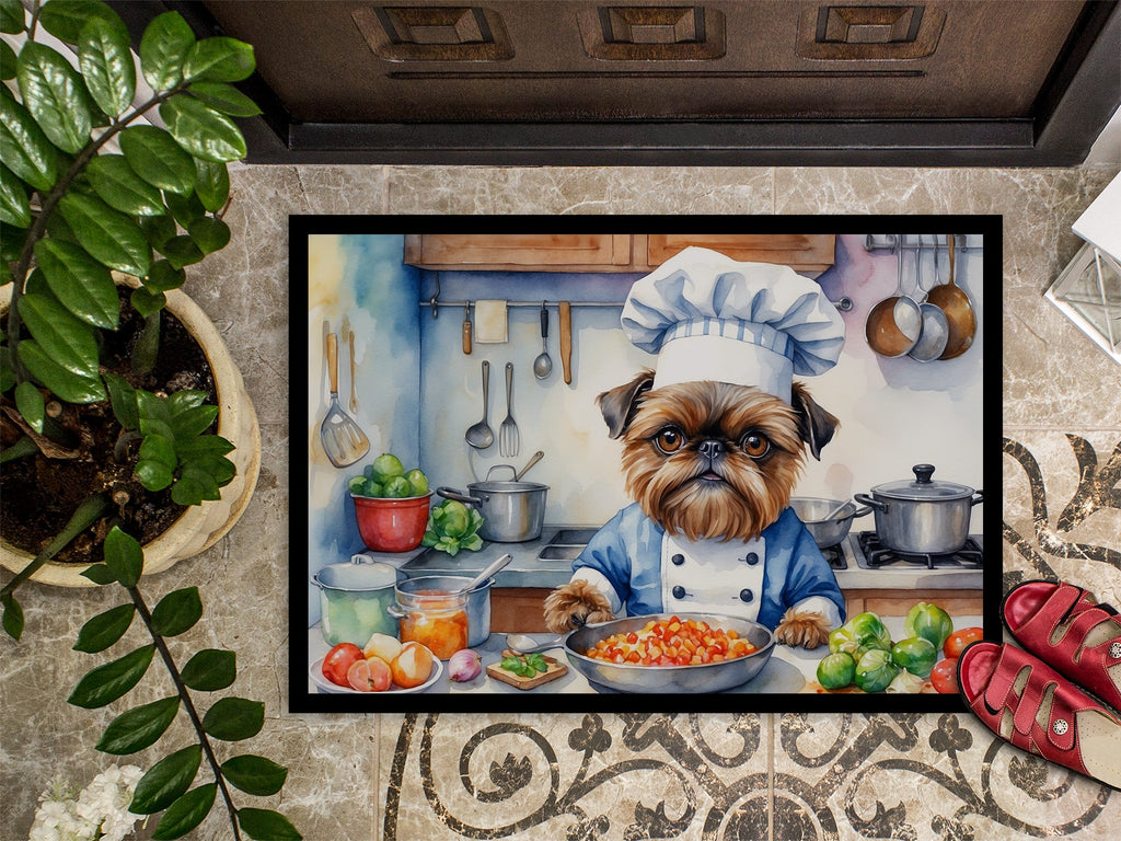 Brussels Griffon The Chef Doormat Indoor Outdoor 24H X 36W Front Door Mat Rugs for Entryway, Non Slip Washable Low Pile,