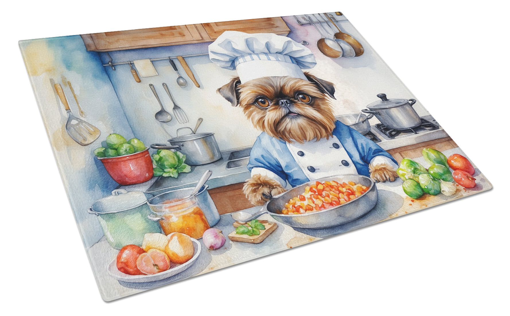 Brussels Griffon The Chef Cutting Board Tempered Glass Kitchen Cutting Surface, Heat Resistant Chopping, Non-Slip Feet, Food Prep & Serving