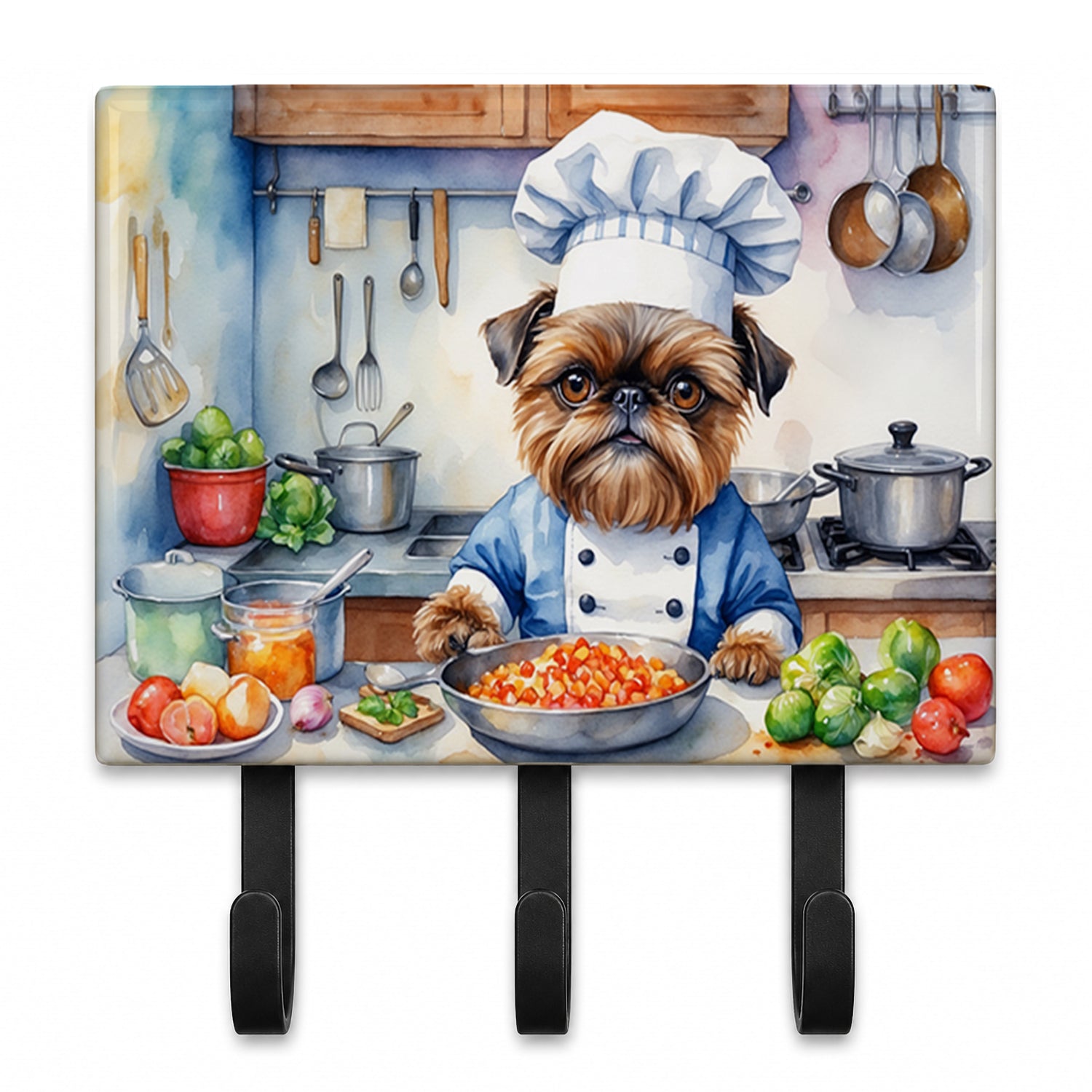 Brussels Griffon The Chef Leash or Key Holder Wall Hooks, Coat Rack Wall Mount, for Hanging Keys, Towels, Aprons, Leashes