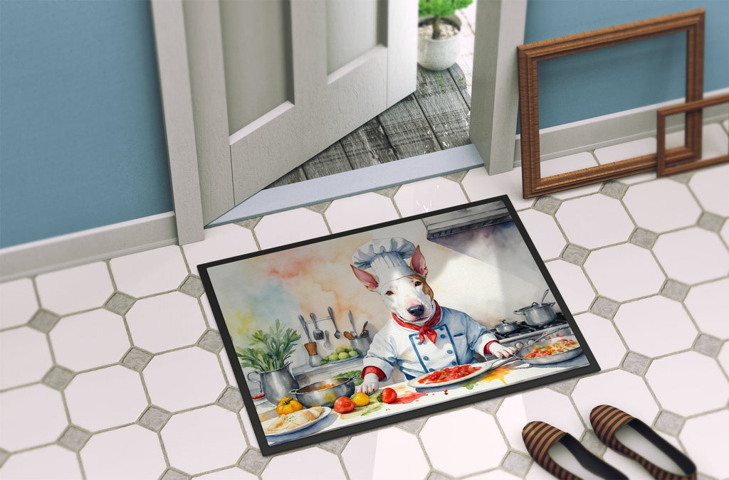 Bull Terrier The Chef Doormat Indoor Outdoor 18H X 27W Front Door Mat Rugs for Entryway, Non Slip Washable