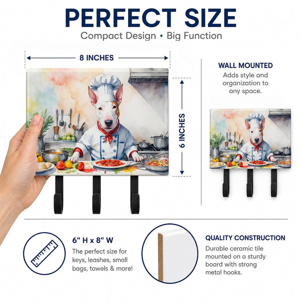 Bull Terrier The Chef Leash or Key Holder Wall Hooks, Coat Rack Wall Mount, for Hanging Keys, Towels, Aprons, Leashes