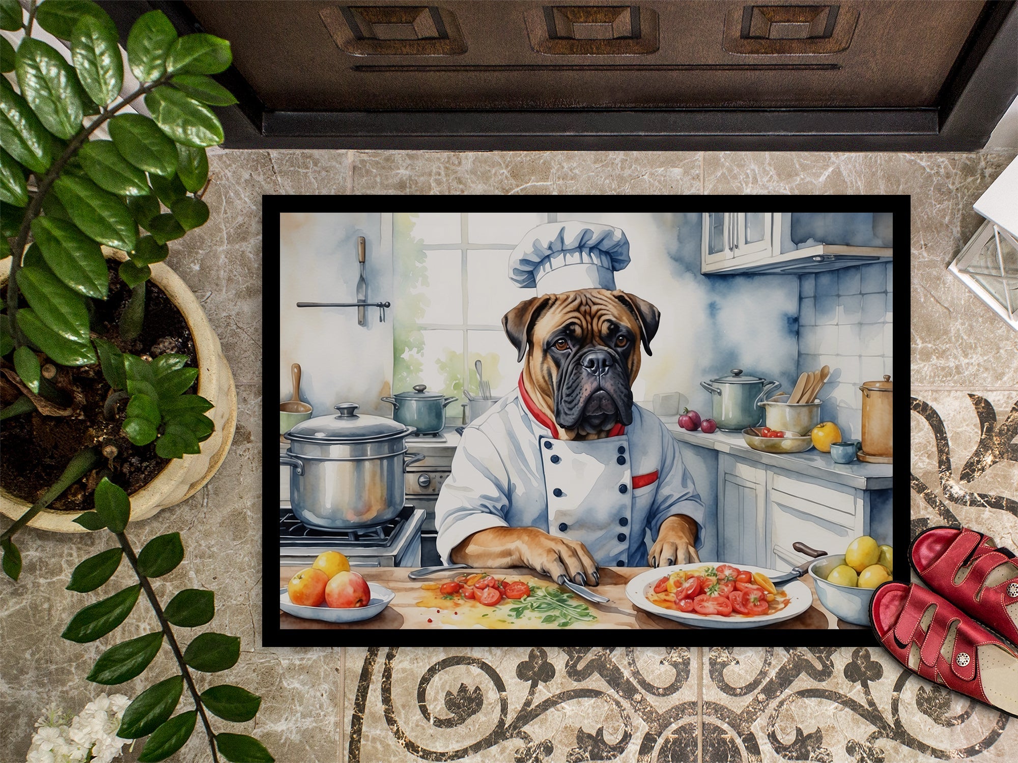 Bullmastiff The Chef Doormat Indoor Outdoor 24H X 36W Front Door Mat Rugs for Entryway, Non Slip Washable Low Pile,