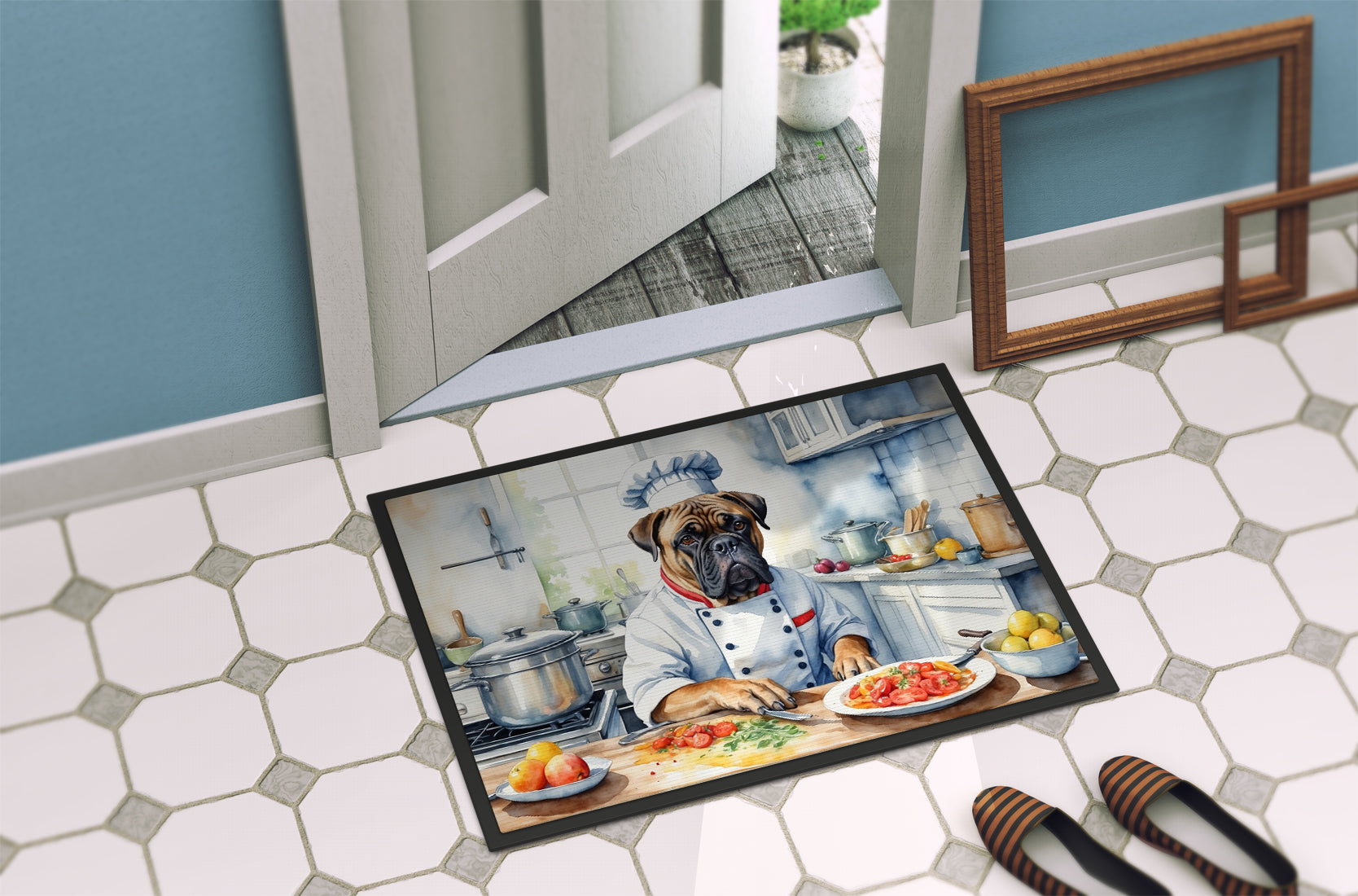 Bullmastiff The Chef Doormat Indoor Outdoor 18H X 27W Front Door Mat Rugs for Entryway, Non Slip Washable