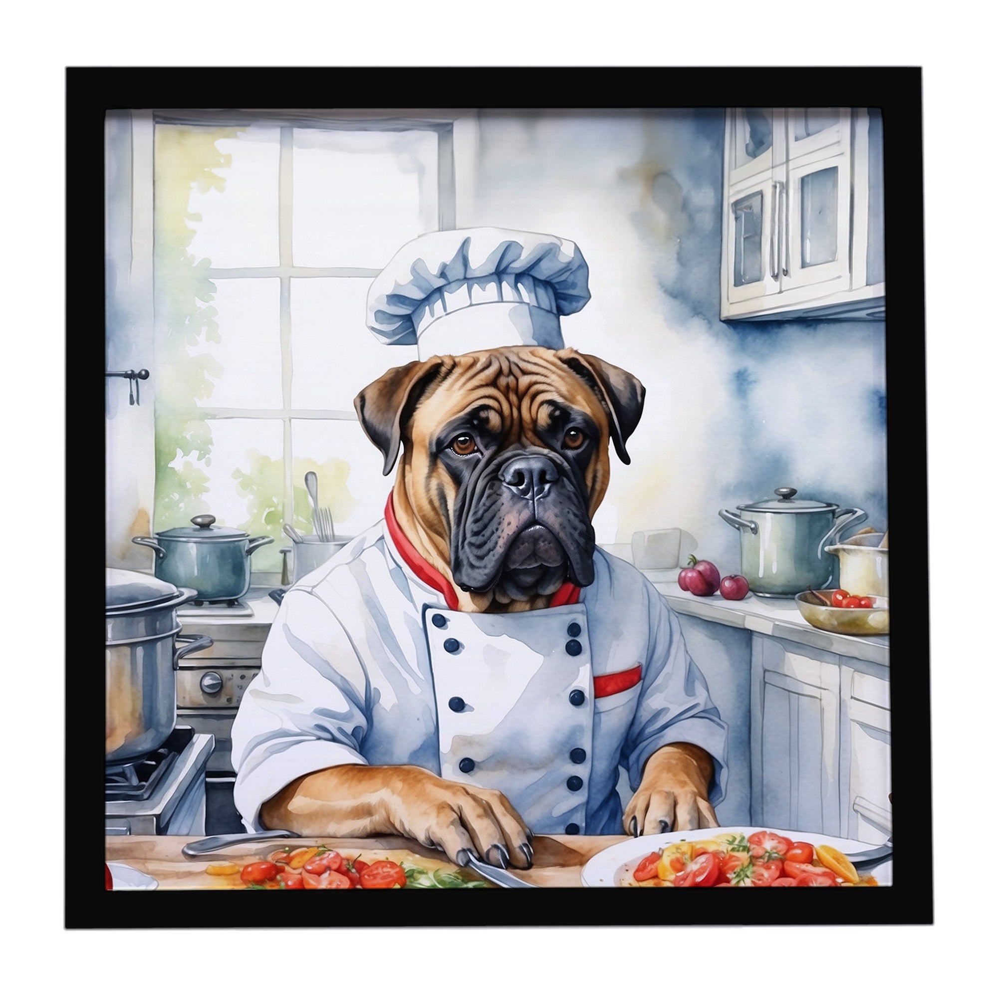 Bullmastiff The Chef Framed Metal Print Bathroom, Kitchen, Office, Home Decor Wall Art Ready to Hang, Square, 8X8