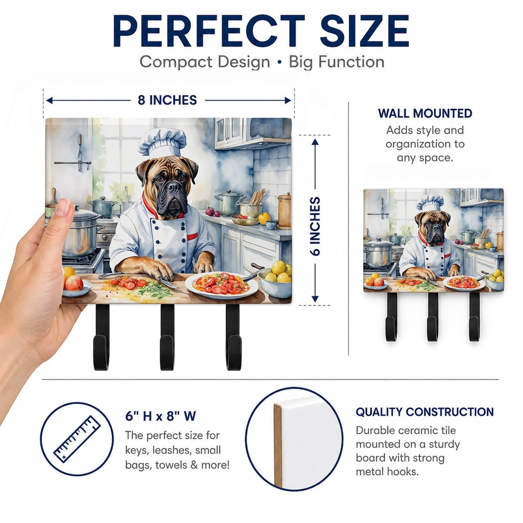 Bullmastiff The Chef Leash or Key Holder Wall Hooks, Coat Rack Wall Mount, for Hanging Keys, Towels, Aprons, Leashes