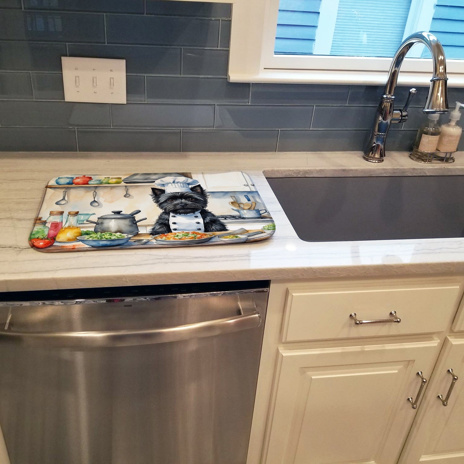 Cairn Terrier The Chef Dish Drying Mat Absorbent Dish Drying Mat Pad for Kitchen Counter Dish Drainer Mat for Countertop, 14 x 21", Multicolor