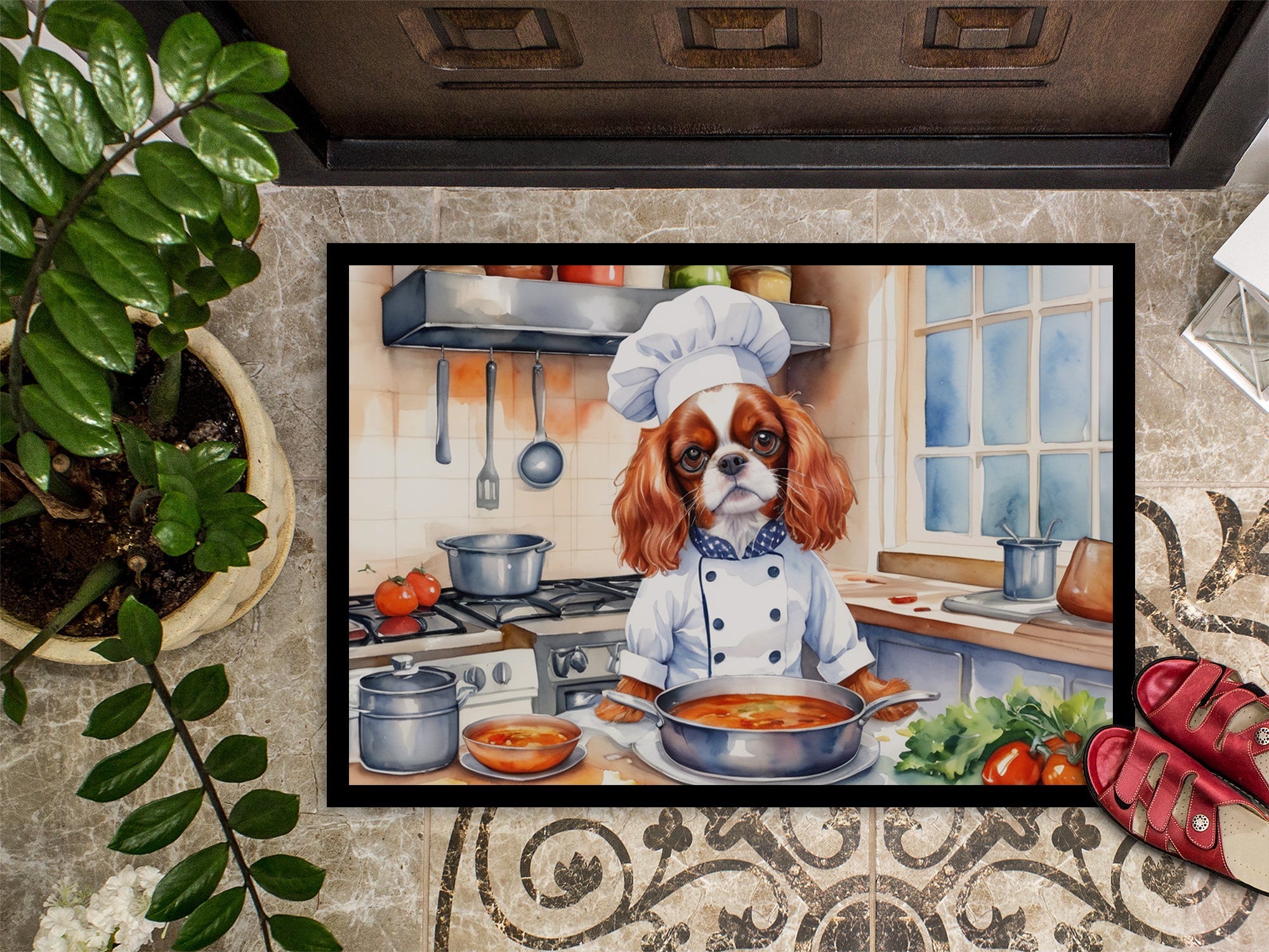 Cavalier Spaniel The Chef Doormat Indoor Outdoor 18H X 27W Front Door Mat Rugs for Entryway, Non Slip Washable