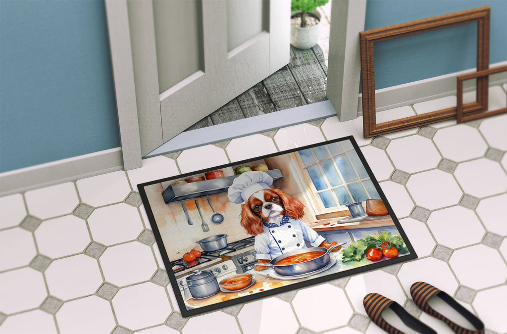 Cavalier Spaniel The Chef Doormat Indoor Outdoor 18H X 27W Front Door Mat Rugs for Entryway, Non Slip Washable
