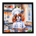 Cavalier Spaniel The Chef Framed Metal Print Bathroom, Kitchen, Office, Home Decor Wall Art Ready to Hang, Square, 8X8