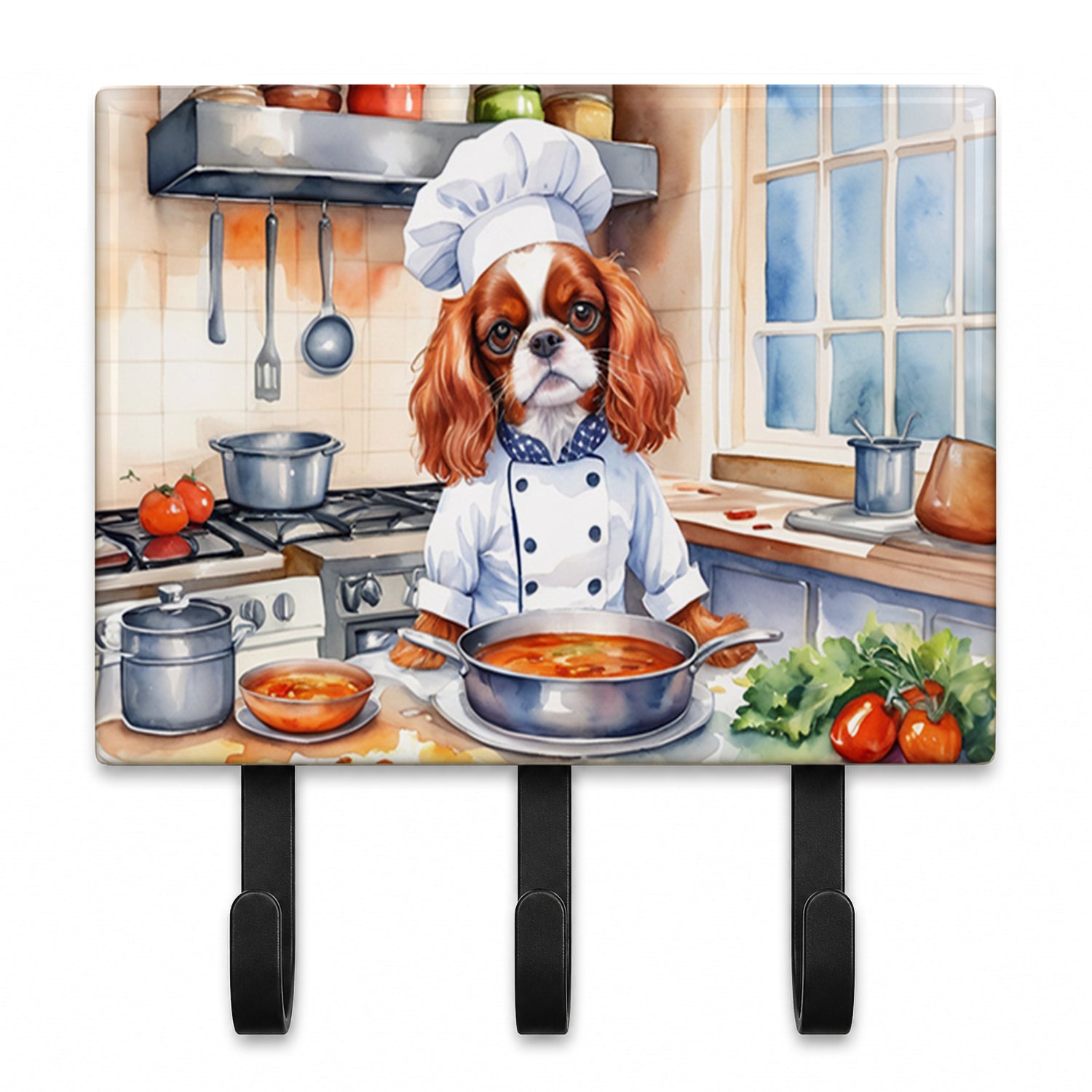 Cavalier Spaniel The Chef Leash or Key Holder Wall Hooks, Coat Rack Wall Mount, for Hanging Keys, Towels, Aprons, Leashes