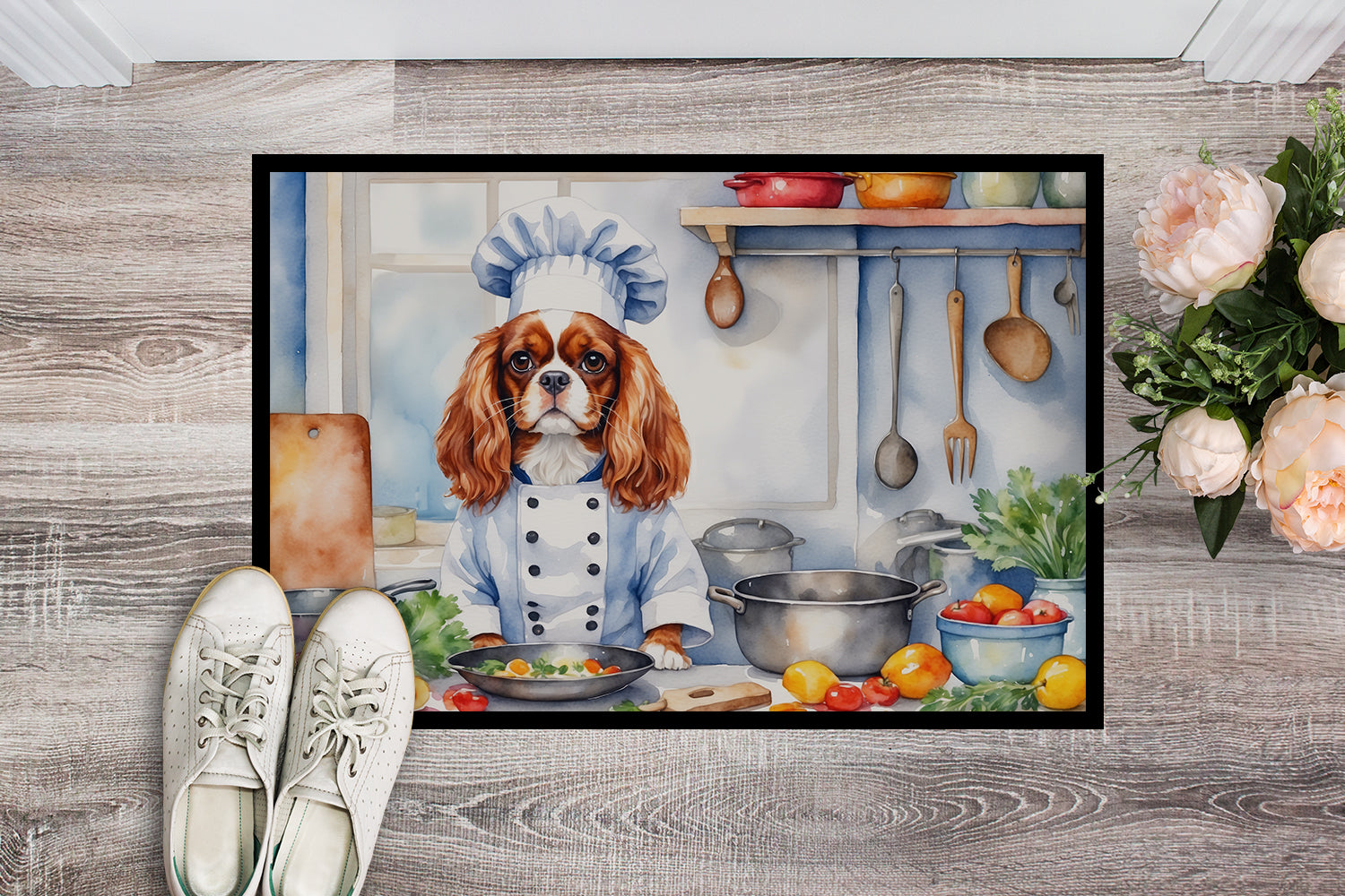 Cavalier Spaniel The Chef Doormat Indoor Outdoor 24H X 36W Front Door Mat Rugs for Entryway, Non Slip Washable Low Pile,