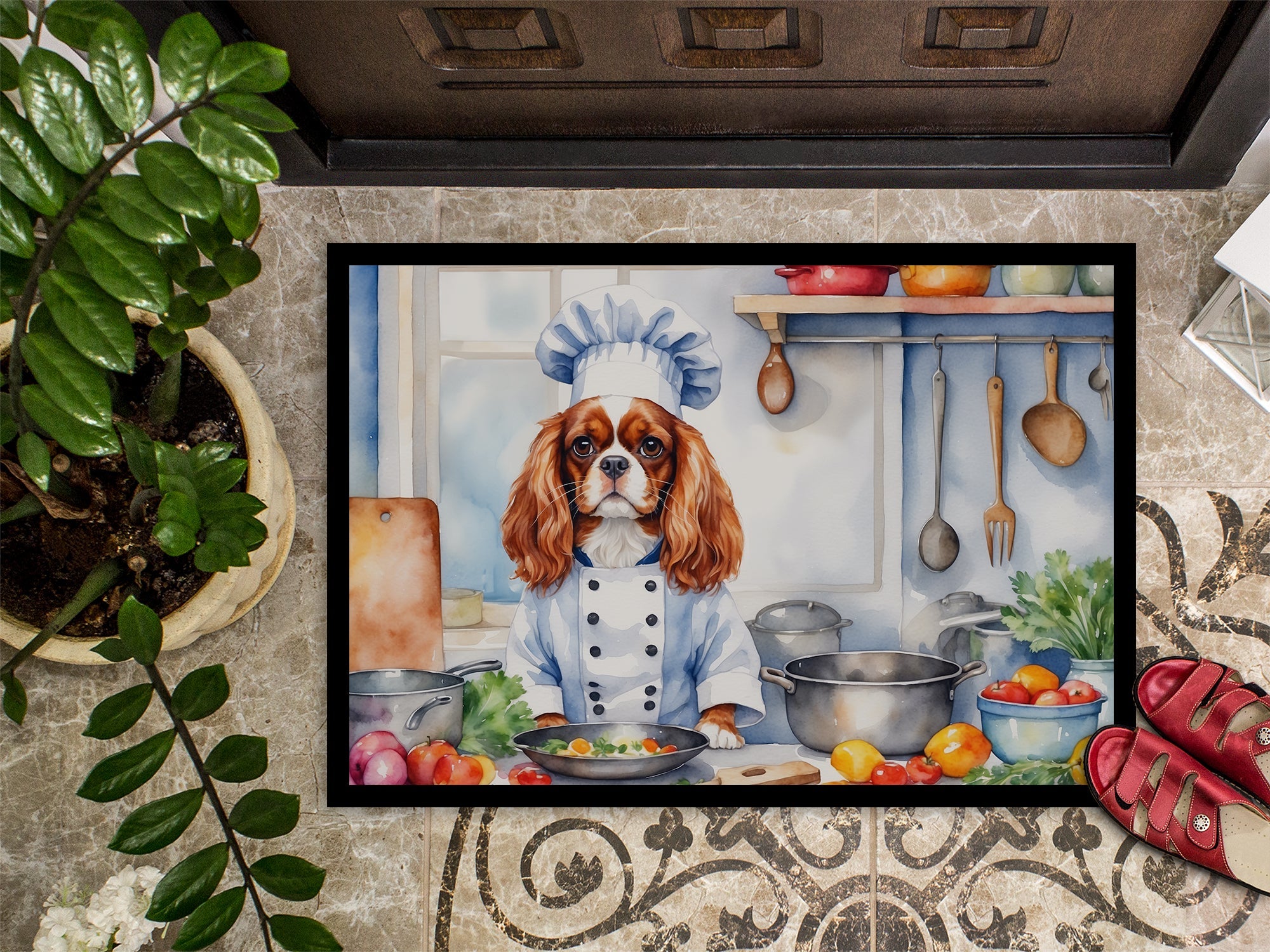 Cavalier Spaniel The Chef Doormat Indoor Outdoor 24H X 36W Front Door Mat Rugs for Entryway, Non Slip Washable Low Pile,