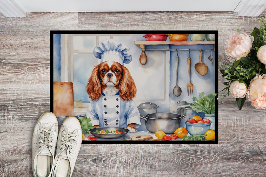 Cavalier Spaniel The Chef Doormat Indoor Outdoor 18H X 27W Front Door Mat Rugs for Entryway, Non Slip Washable