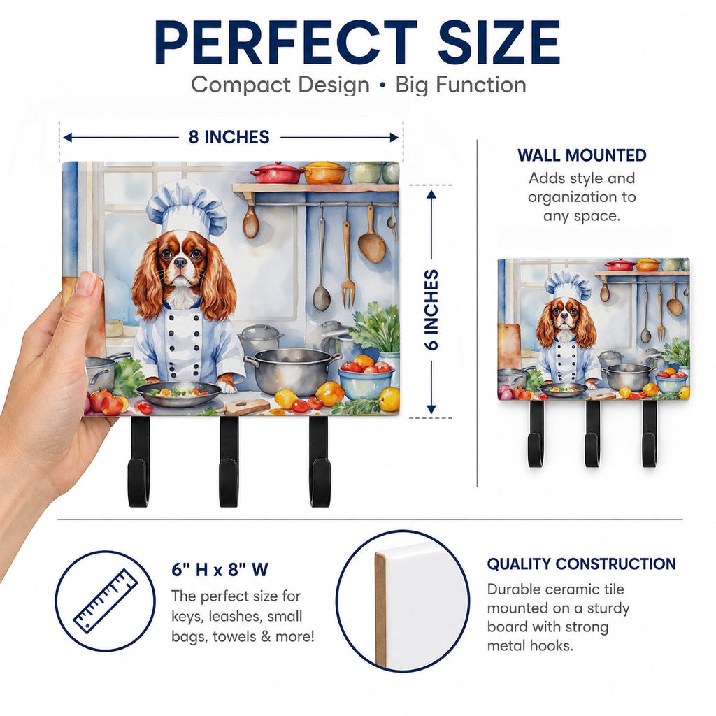 Cavalier Spaniel The Chef Leash or Key Holder Wall Hooks, Coat Rack Wall Mount, for Hanging Keys, Towels, Aprons, Leashes