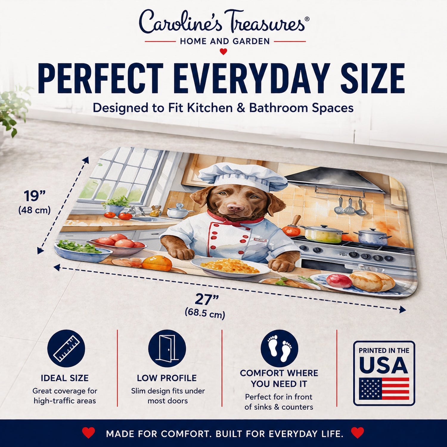 Chesapeake Bay Retriever The Chef Memory Foam Kitchen Mat Machine Washable Anti-Fatigue Cushion Comfort Bath or Kitchen Rug