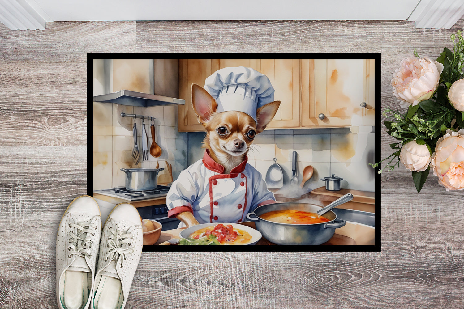 Chihuahua The Chef Doormat Indoor Outdoor 24H X 36W Front Door Mat Rugs for Entryway, Non Slip Washable Low Pile,