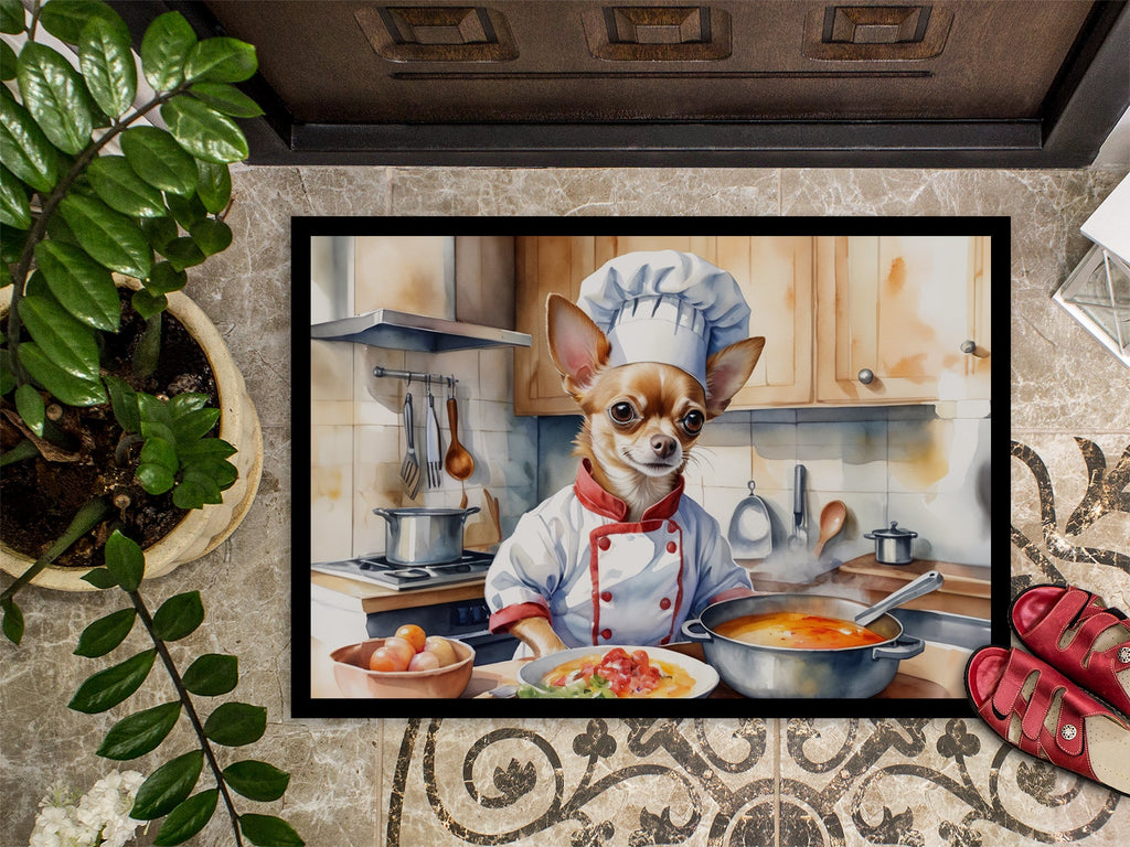 Chihuahua The Chef Doormat Indoor Outdoor 18H X 27W Front Door Mat Rugs for Entryway, Non Slip Washable