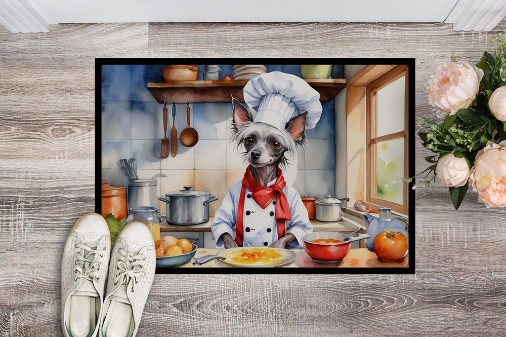 Chinese Crested The Chef Doormat Indoor Outdoor 18H X 27W Front Door Mat Rugs for Entryway, Non Slip Washable