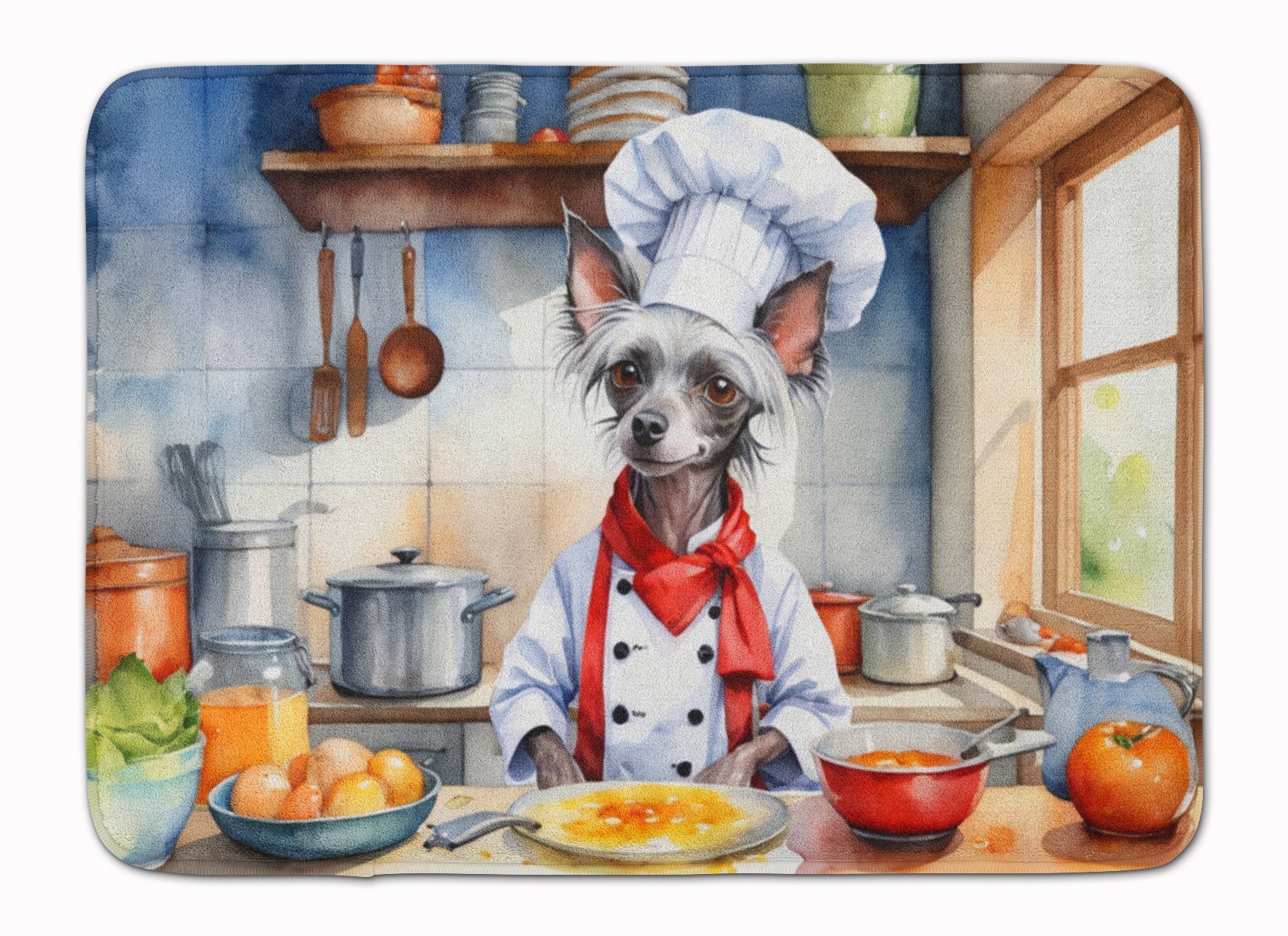 Chinese Crested The Chef Memory Foam Kitchen Mat Machine Washable Anti-Fatigue Cushion Comfort Bath or Kitchen Rug