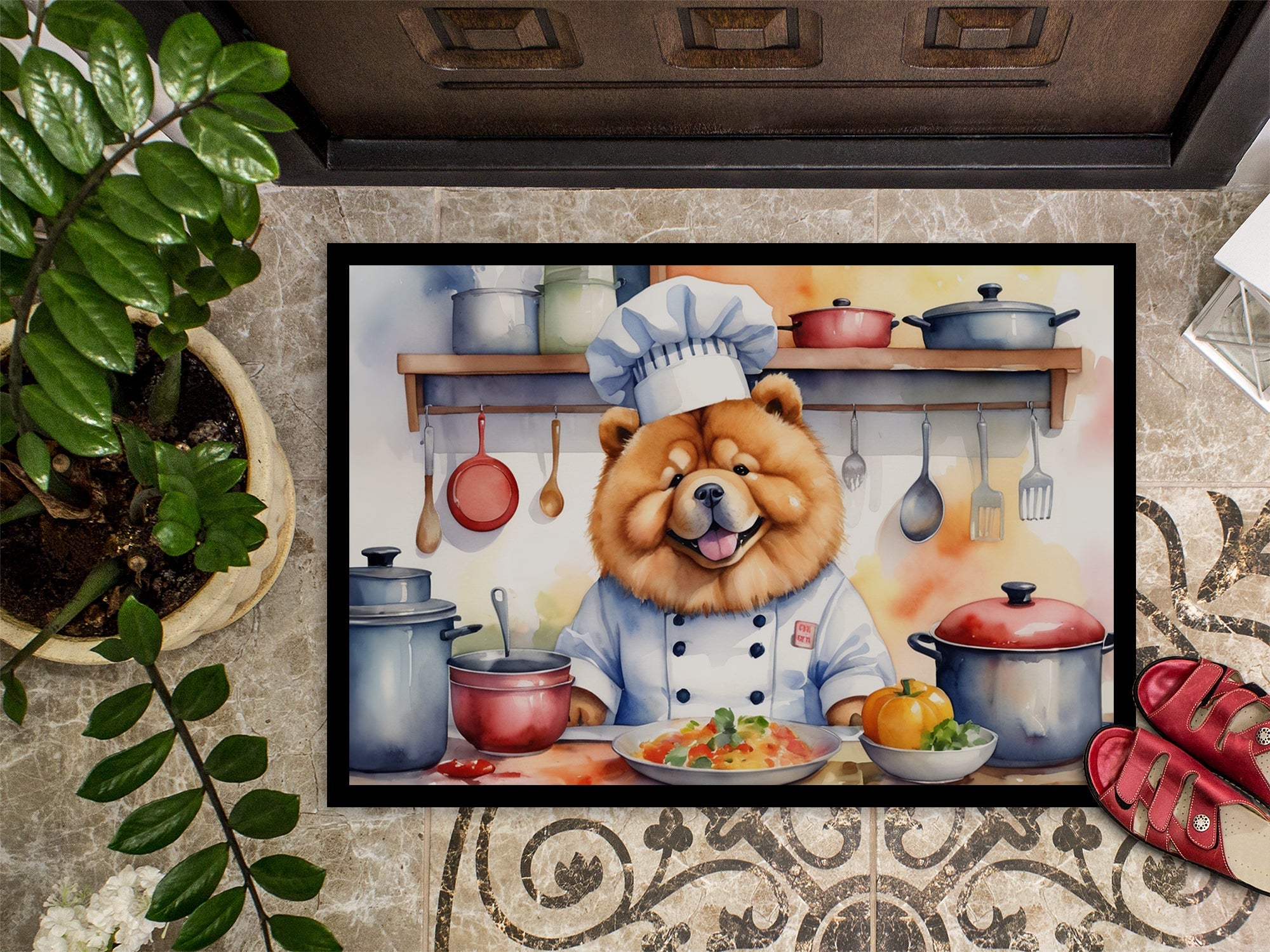 Chow Chow The Chef Doormat Indoor Outdoor 18H X 27W Front Door Mat Rugs for Entryway, Non Slip Washable
