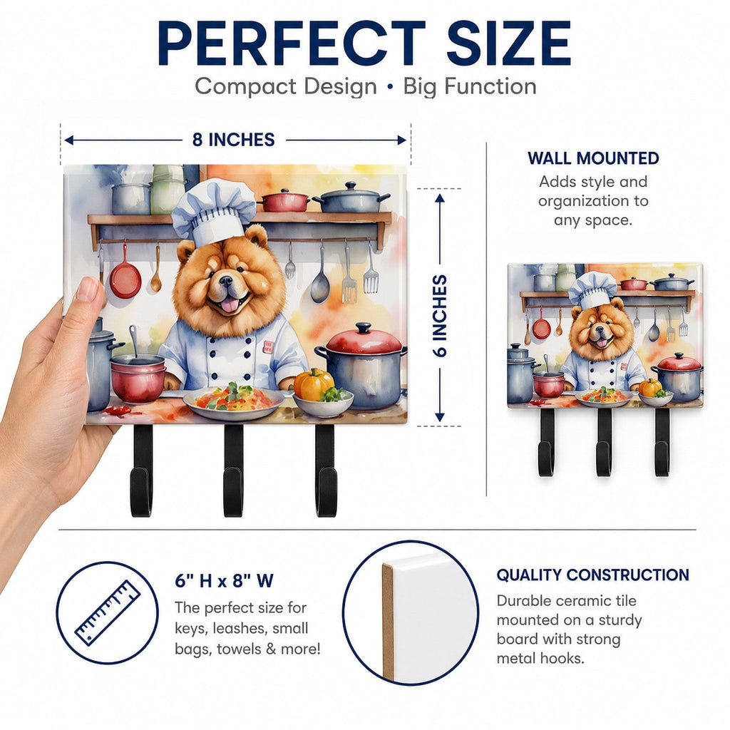 Chow Chow The Chef Leash or Key Holder Wall Hooks, Coat Rack Wall Mount, for Hanging Keys, Towels, Aprons, Leashes
