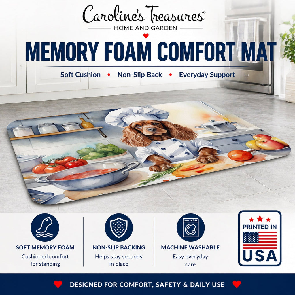 Cocker Spaniel The Chef Memory Foam Kitchen Mat Machine Washable Anti-Fatigue Cushion Comfort Bath or Kitchen Rug