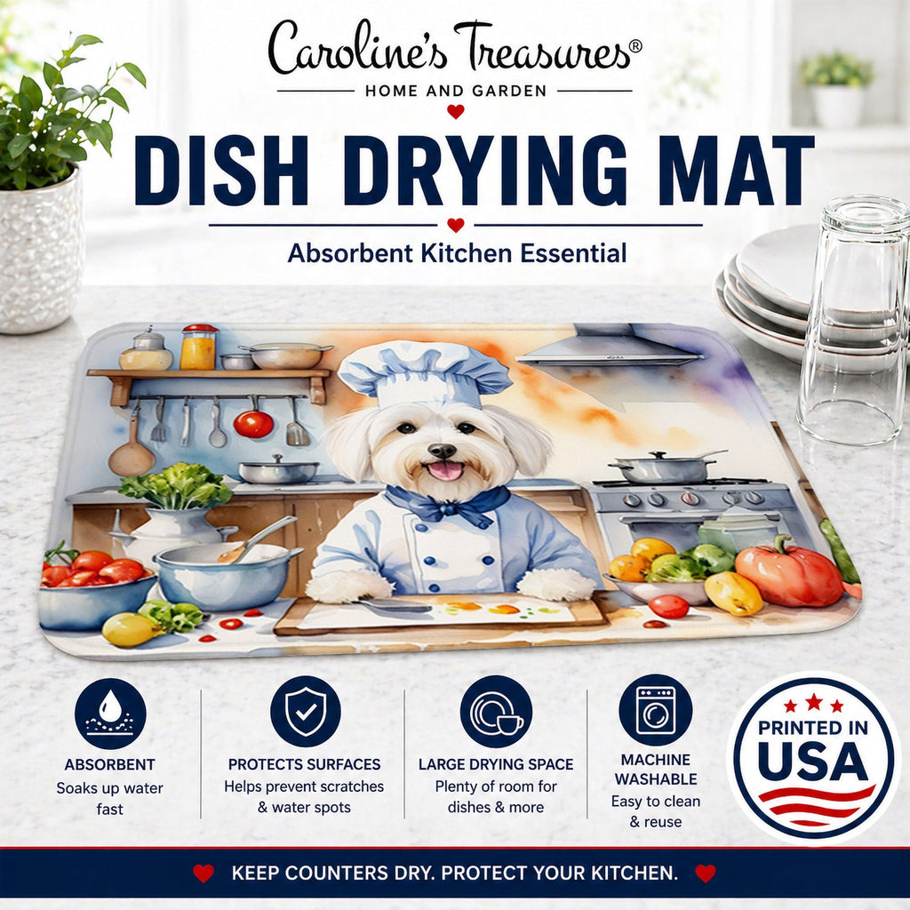 Coton de Tulear The Chef Dish Drying Mat Absorbent Dish Drying Mat Pad for Kitchen Counter Dish Drainer Mat for Countertop, 14 x 21", Multicolor